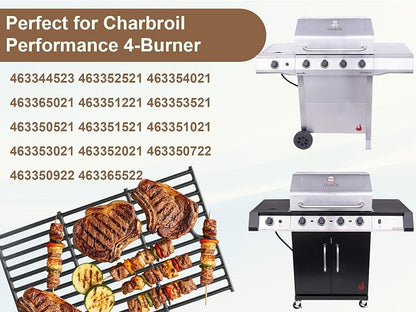 Grill Replacement for Charbroil Performance 4-Burner Gas Grills 463344523 463352521 463354021 463365021, 17" Cast Iron Cooking Grates, Stainless Steel Heat Plates, Burner Tubes & Igniters Parts Kit