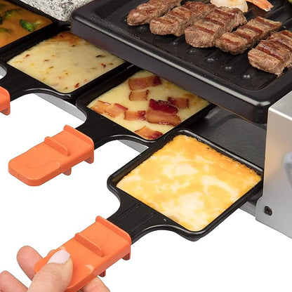 MasterChef Electric Raclette Table Grill w Non-Stick Grilling Plate & Cooking Stone- 8 Person Tabletop Cooker for Indoor, Smokeless, Korean BBQ - Melt Cheese, Cook Meat, Veggies, Appetizers-19" x 8"