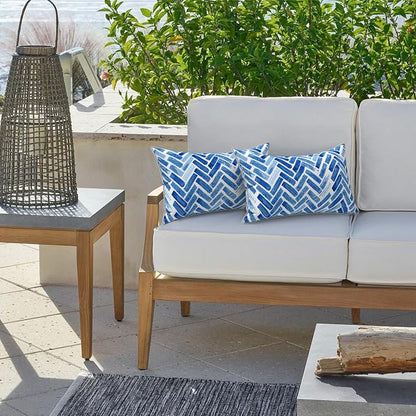 LVTXIII 2 Pack Outdoor Lumbar Pillow Covers 12x20 Inch with Piping, Water-Repellent Back Cushion Covers ONLY for Patio Furniture, Sofa, Garden Bench, Blue Bricks