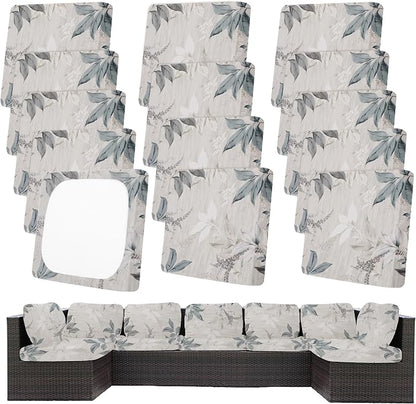 14Pcs Patio Cushion Covers, Outdoor Stretch Cushion Covers, Washable | Stretch Fit, Replacement, Washable and Reusable Furniture Protectors, Fits most patio furniture cushion covers, Cover Only