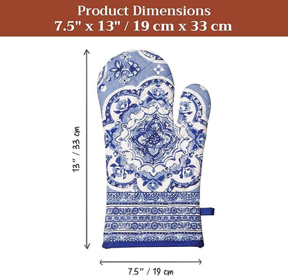 Maison d'Hermine Oven Gloves 100% Cotton Oven Mitt 7" x 13" with Loop Heat Resistant BBQ Cooking Gloves Baking Grilling Kitchen Hotel Home Farmhouse Spring Summer (Pack of 1, Melodie Bleue)