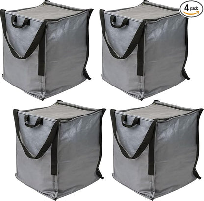 DURASACK 22-Gallon Zipper Top Heavy Duty Storage Tote Bags, 4-Pack, Gray | Rugged Woven Polypropylene Moving Bag, Reusable Self-Standing Design, Holds up to 500 Pounds