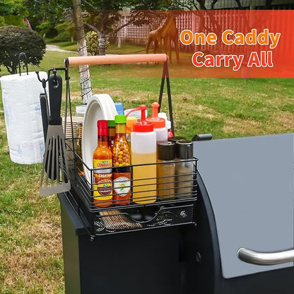 Grill Caddy with Paper Towel Holder and Plate Holder,Picnic BBQ Condiment Utensil Organizer Caddy for Camping, Rv, Camping Essential, Camper Must Haves, Grilling Gifts for Men