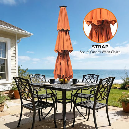 EliteShade USA 10-Year-Non-Fading 10ft 3-Tier Market Patio Umbrella, Commercial Table Umbrella with 80 Solar LED Lights, Crank Open, Windproof & UPF 50+ UV Protection for Garden, Deck, Pool, Backyard, No Tilt, Rust