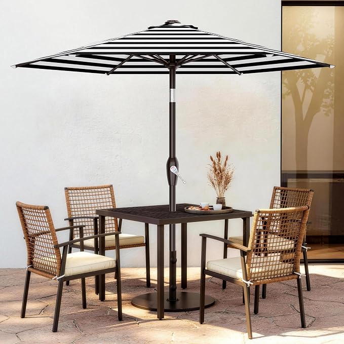 AreShark 7.5FT Patio Umbrella Table Market Umbrella w/Tilt and Crank, Heavy-Duty Outdoor Umbrellas for Pool, Deck, Garden and Backyard, Black & White Stripe