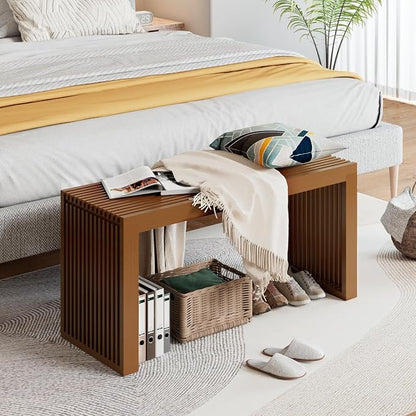 APRTAT Bamboo Dining Bench 35-Inch Indoor Wood Shoe Rack Bench for Entryway | Easy Assemble, Sturdy & Durable,Slatted Design,Versatile Everyday Seating,Living Room Hallway Bedroom Bathroom