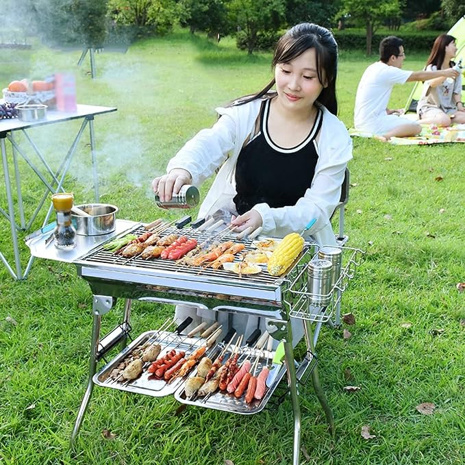Portable BBQ Grill,Stainless Steel Barbecue Grill,Folding Charcoal BBQ,5-10 Persons Family,for Outdoor Garden Cooking,Picnics,Camping.
