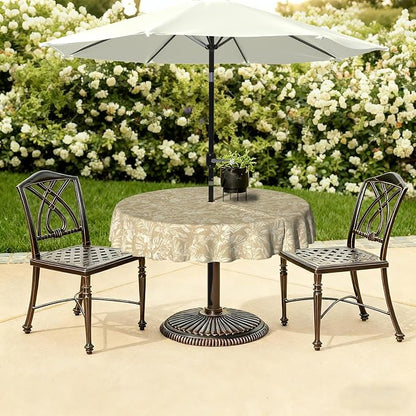 LVTXIII Round Outdoor Tablecloth with Umbrella Hole and Zipper, Water-Repellent 60 Inch Patio Table Cover for Bistro, Garden, Patio & Picnic, Tropical Leaf Oat