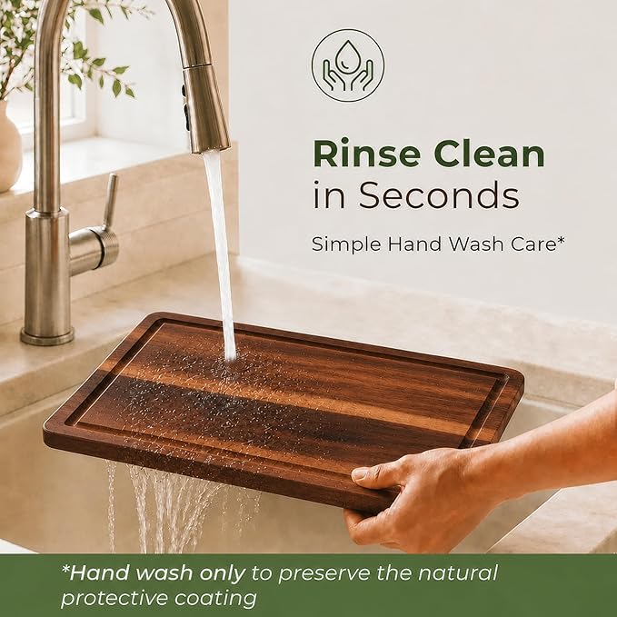 Acacia Wood Cutting Board Set of 3 with Holder, Juice Grooves & Built-in Handles - Durable, Wooden Cutting Boards for Kitchen, Perfect for Chopping, Food Prep and Serving as a Charcuterie