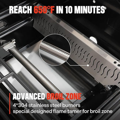 Monument Grills 4 Burner Propane Gas Grill, Stainless Steel Outdoor Patio Barbecue Grill with Cover, with Broil Zone Fast Heating, Knob Control, and Easy Cleanup, M410MBZ