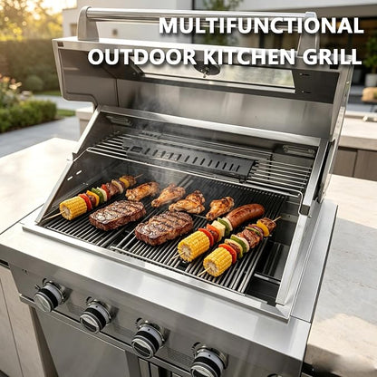 6-Burner Barbecue Island Grill, Stainless Steel Outdoor Kitchen Island Grill, Modular Outdoor Kitchen with Refrigerator, Sink & Cooler, Heavy Duty Mobile Grills Outdoor Cooking