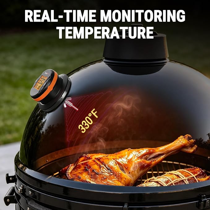 TempPro TempGauge Bluetooth Grill Thermometer with LCD Display & App Alerts | 500FT Wireless Temperature Gauge for Smoker, Kettle, Kamado, Pellet, Gas Grills, 0.3 Inches Universal Sensor Fits Most Lids