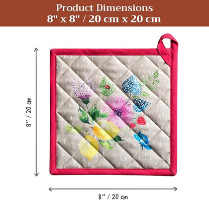 Maison d' Hermine Pot Holders 100% Cotton Potholders (8" x 8", Pack of 1) | Heat Resistant Hot Pads with Loop BBQ Cooking Baking Farmhouse Kitchen Handling Hot Pans Spring Summer - Jardin D'Ete - Fog