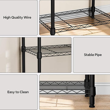 M MZG 4 Tiers Shelf Metal Storage Shelves Wire Rack Closet Organizers for Garage Kitchen Bathroom Laundry Black 11.8" D x 17.7" W x 41.9" H