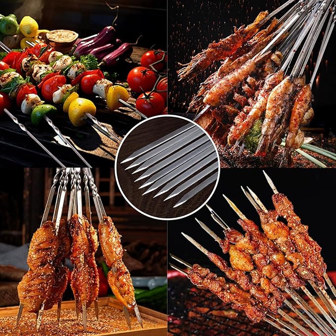 Portable Charcoal Grills With 40Pcs 14" Long Kabob Skewers, Heavy Duty Small Tabletop BBQ Grill, Easy to Carry Outdoor Camping Grill for Tailgating Backpacking Hiking Picnic Hiking Cooking