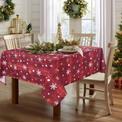 DWCN Christmas Checkered Tablecloth - Red Buffalo Plaid Snowflake Square Table Cloths, Winter Farmhouse Table Decorations for Christmas Dinners, Holiday, Party, 40 x 40 Inch