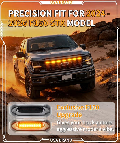 LED Grill Lights for Ford F150 2024-2026 Accessories STX Only, Amber | Direct-Snap F150 Front Grille Marker Lights, OEM-Style Fit, IP68 Waterproof, Raptor-Style Front-End Upgrade, Off-Road Ready