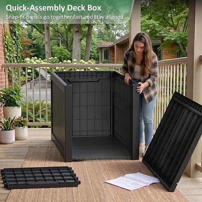 PatioZen 280 Gallon Deck Box Outdoor Storage Box, Waterproof and UV Resistant, Lockable&Resin for Patio Cushions Storage Furniture, Garden Tools, Pool Supplies(Black, 280 Gallon)