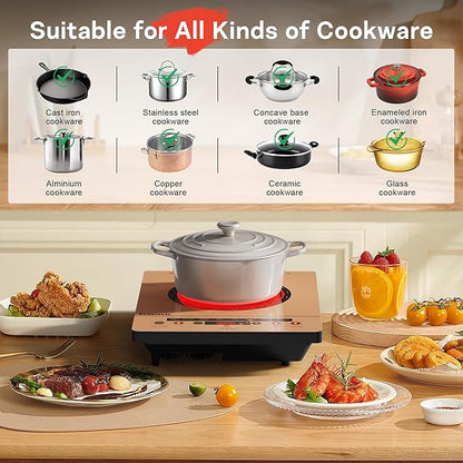 Single Burner Electric Cooktop, One Burner Ceramic Stove 1800W, Portable Electric Cooktop with Touch Control, Child Safety Lock, 4 Hour Timer, Overheat Protection, 110V-120V Plug in, Orange