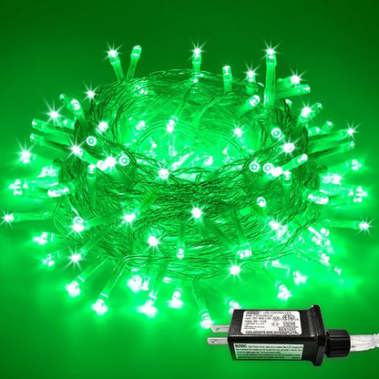 JMEXSUSS 200 LED Green Christmas String Lights Indoor Outdoor Clear Wire | Connectable, Plug in, for Halloween Christmas St Patricks Day Spring Tree Garden Decor