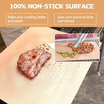 Copper Grill Mats for Ourdoor Grill,Set of 7 Heavy Duty Grilling Mats,100% Non-Stick BBQ Grilling Sheets,Easy to Clean BBQ Grill Accessories-Works on Gas Charcoal and Electric BBQ,15.75 x 13 Inch