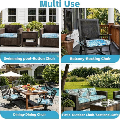 COZYVIDA Outdoor Chair Cushions Set of 4, 20"x20" Square Seat Pads with Tie Straps and YKK Zippers, 30D High-Density Foam, Water-Resistant Fabric,UV-Resistant 1000+ Hrs