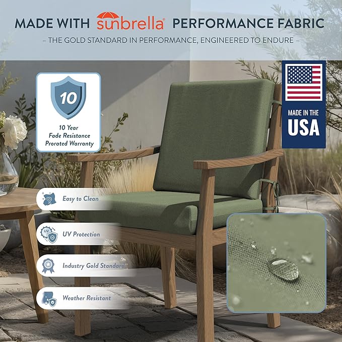 California Umbrella Outdoor Dining Chair, Patio Seat Cushion, 20 x 40 Inch, Premium Outdoor Memory Foam, Fade Resistant Sunbrella Fabric, Fabric Ties,Spa