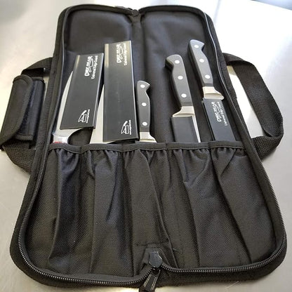 Ergo Chef 5 Pocket Chef Knife Case Roll Bag Bi-Fold (Black) Lightweight - Durable Nylon / Polyester Blend– Perfect for the Busy Traveling Chef