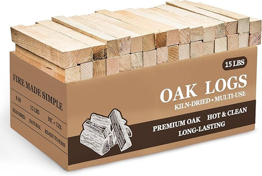 Kiln Dried Oak Firewood Bark Free Hardwood Logs for Pizza Ovens Fire Pits Fireplaces Clean Hot Burning Lights Quickly 8in 15lbs