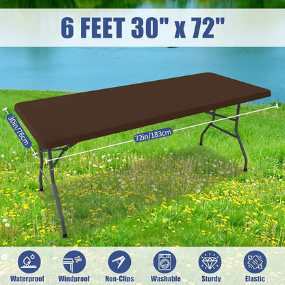 Moosfor 2 Pack Rectangle Spandex Fitted Table Cloth, 6FT Elastic Tablecloth | Washable Picnic Table Cover, Stretch Waterproof Table cloths for Party, Patio, Dining, Kitchen, 30" x 72", Coffee