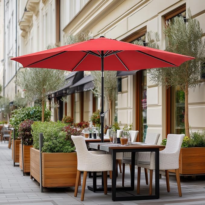 OLIXIS 9ft Patio Table Umbrella, Outdoor Patio Umbrella with Tilt for Pool | 9 Feet Patio Umbrella with Crank Button 8 Sturdy Ribs, Waterproof Sun Shade Umbrella for Market Beach Terrace Restaurant