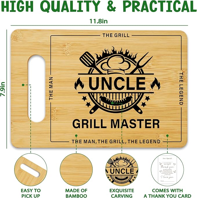 Best Uncle Gifts from Nephew, BBQ Cutting Board-Grill Master, Charcuterie Board for Kitchen Decor, Birthday Gift For Uncle Men -08