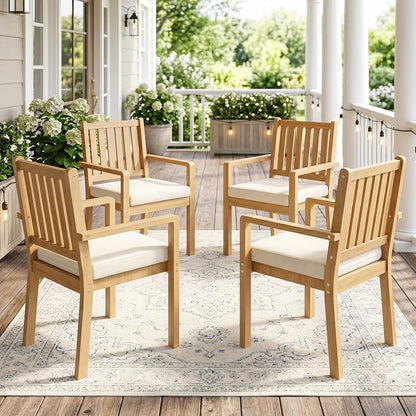 Wisteria Lane Acacia Patio Dining Chairs Set of 4, Outdoor Wood Chairs with Thick Cushions, Modern Patio Seating for Porch, Backyard, Garden, Indoor Use, Brown