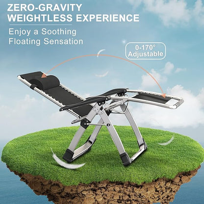 ABORON 2 Pack Zero Gravity Chair, Outdoor Lounge Chairs Sun Loungers with Removable Cushion,Headrest,Cup Holder,Reclining Patio Lounger Chair for Indoor and Outdoor