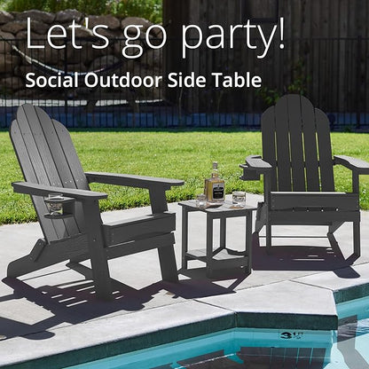 LUE BONA Outdoor Side Table, 2-Tier HDPS Small Patio Table, Dark Grey | 2-Tier Shelf for Extra Storage, Small End Table for Pool, Porch, Balcony, Weather Resistant HDPS, Easy Clean