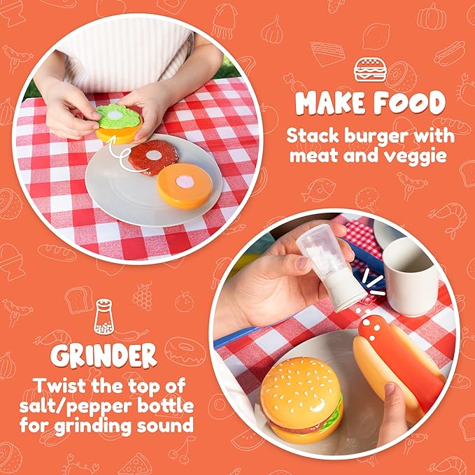 JOYIN Kitchen Toy Set, BBQ Play Grill, Cooking Toy Set, Little Chef Play, Kids Grill Playset Interactive BBQ for Kids with Light & Sound, Birthday Gift for 3 4 Year Old Boys Girls Outdoor Toys