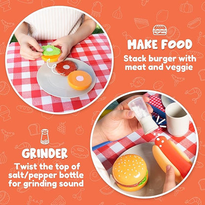 JOYIN Kitchen Toy Set, BBQ Play Grill, Cooking Toy Set, Little Chef Play, Kids Grill Playset Interactive BBQ for Kids with Light & Sound, Birthday Gift for 3 4 Year Old Boys Girls Outdoor Toys