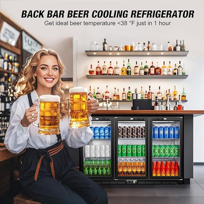 Beverage Refrigerator, 53.15W Inch 12 Cu.Ft Drink Fridge, Back Bar Beer Fridge with 3 Glass Door, 35.43" Height Beverage Cooler, Built-in & Undercounter Commercial Back Bar Cooler for Kitchen Shop Bar
