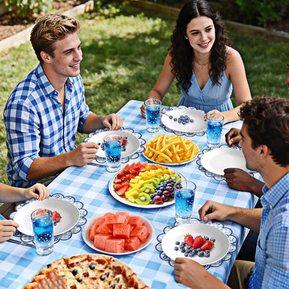 100 Pcs Blueberry Paper Placemats Blue Fruit Place Mats 13.5 Inch Disposable Round Decorative Dining Table Mats with Scalloped Edges for Spring Summer Birthday Bridal Wedding Party Supplies