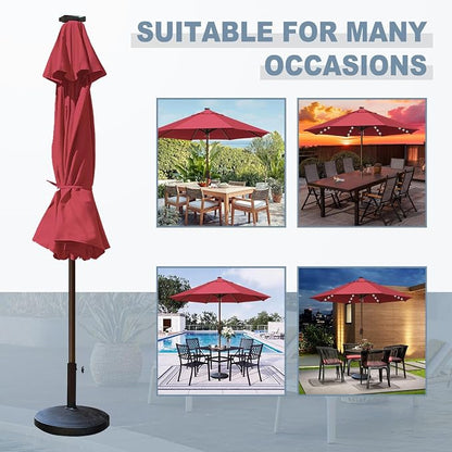 EliteShade USA 10-Year-Non-Fading 10ft Market Patio Umbrella, Commercial Grade Table Sun Umbrella with 80 Solar LED Lights, Crank Open, Windproof & UPF 50+ UV Protection for Garden, Deck, Pool, Backyard, No Tilt, Burgundy