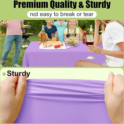 Smiry Disposable Table Cloth - 15 Pack, 54 x 108 Inch Waterproof Rectangle Tablecloths for Parties, Decorative Plastic Table Cover, Leakproof & Sturdy, Lavender