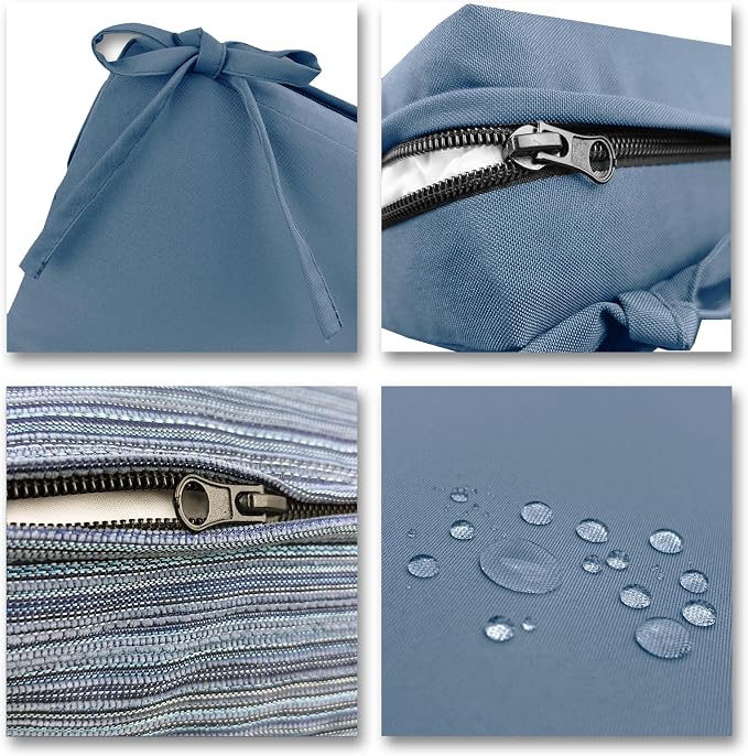 Bcareself Outdoor Deep Seat Cushion Set Waterproof & Fade Resistant Patio Furniture Cushions with Removable Cover Adjustable Straps Rain-Proof Seat Pad & Back Cushion for Chair Sofa Porch 22 x 22 Blue