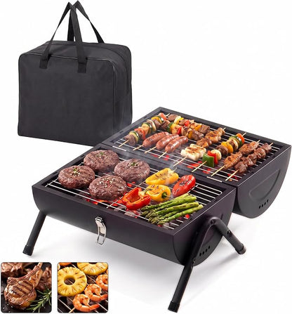Charcoal Grills, Portable Charcoal Grills with Carry Bag & Double-Sided Design, Barbecue Grill for Outdoor Backyard