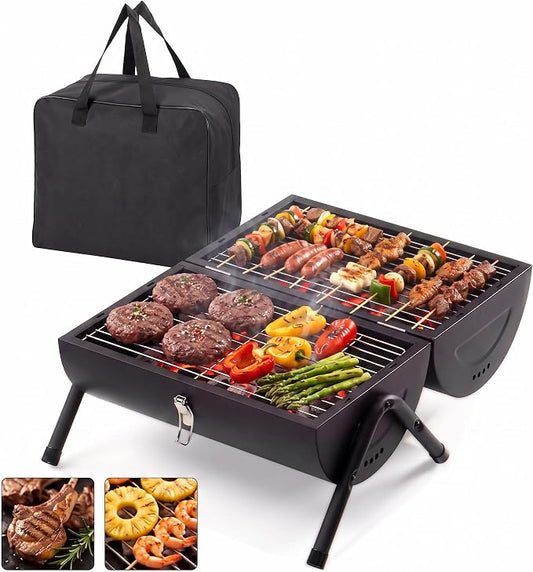 Charcoal Grills, Portable Charcoal Grills with Carry Bag & Double-Sided Design, Barbecue Grill for Outdoor Backyard