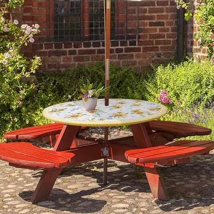 Elastic Zipper Patio Table Cover with Umbrella Hole Waterproof Polyester Outdoor Tablecloth, Windproof Fitted Round Table Cover for Picnic, Garden & Backyard
