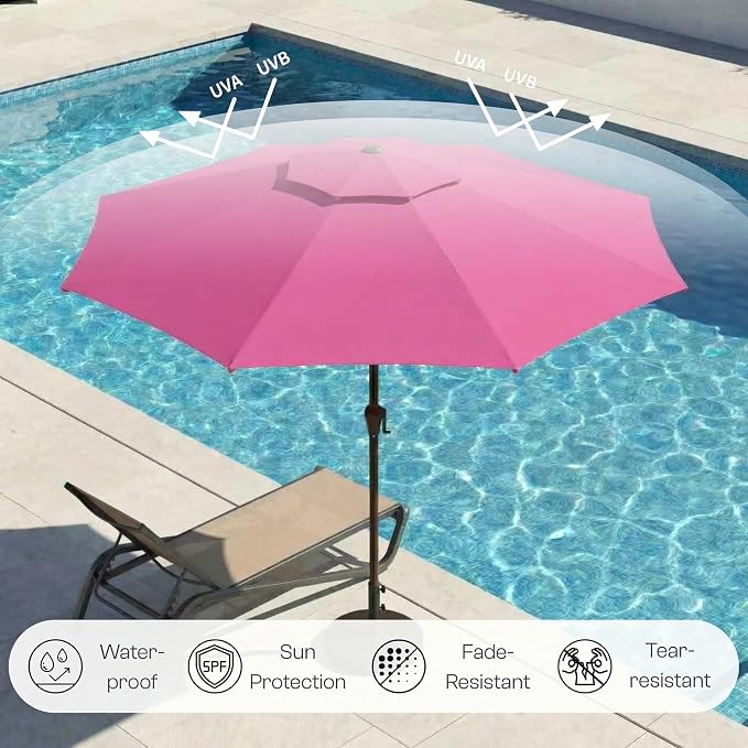 10FT Outdoor Patio Umbrella, 2 Tiers Market Table Umbrella with 8 Sturdy Ribs, Push Button Tilt and Crank, UPF50+ UV Protection for Deck, Pool, Garden and Backyard