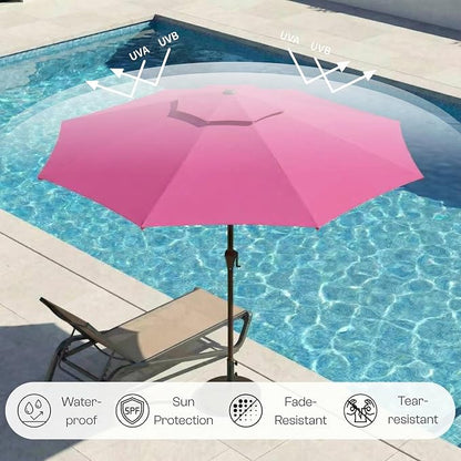 10FT Outdoor Patio Umbrella, 2 Tiers Market Table Umbrella with 8 Sturdy Ribs, Push Button Tilt and Crank, UPF50+ UV Protection for Deck, Pool, Garden and Backyard
