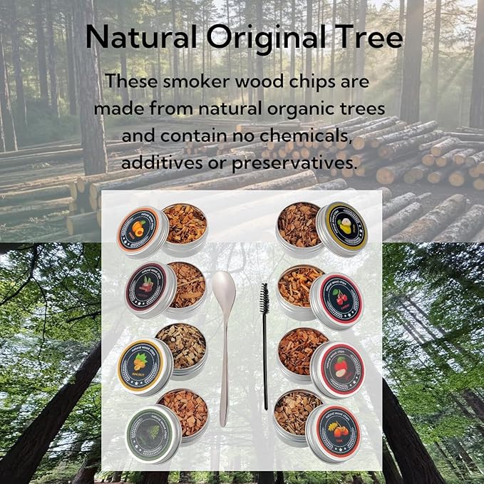 8-Flavor Cocktail Smoker Wood Chips Variety Pack - for Bourbon & Whiskey Smoker Kit, Apple Hickory Cherry Pear Oak Pecan Beech Peach, Gift for Whiskey Lover & Home Bar