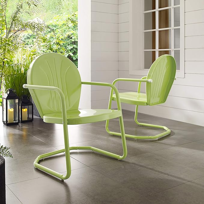 Crosley Furniture Griffith Outdoor Chair, Retro Metal Patio Chairs for Dining, Porch, Deck, Balcony, Key Lime