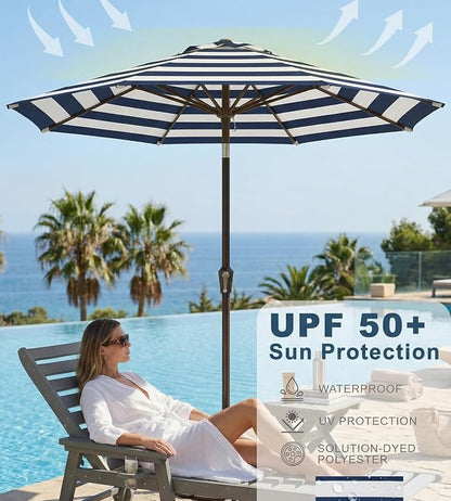 PatioKingdom Auto-Tilt 9FT Patio Umbrella Outdoor with 8 Sturdy Fiberglass Ribs,Market Table Umbrella for Pool,Backyard,Deck and Garden